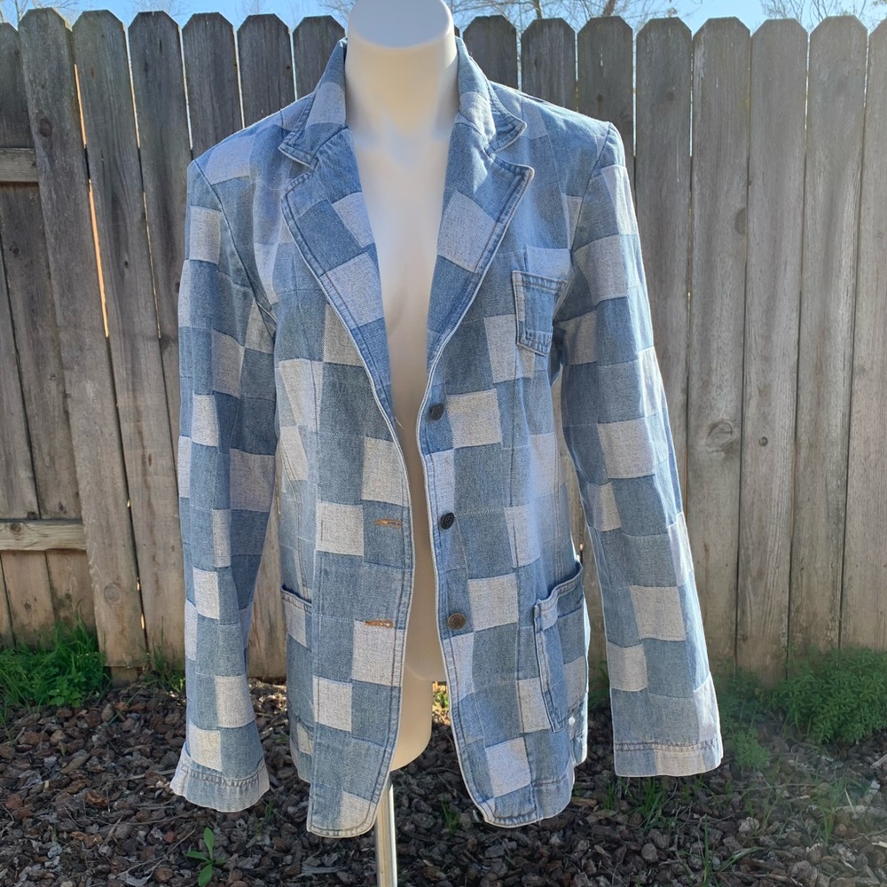 Patchwork Light Blue Denim Blazer Jacket